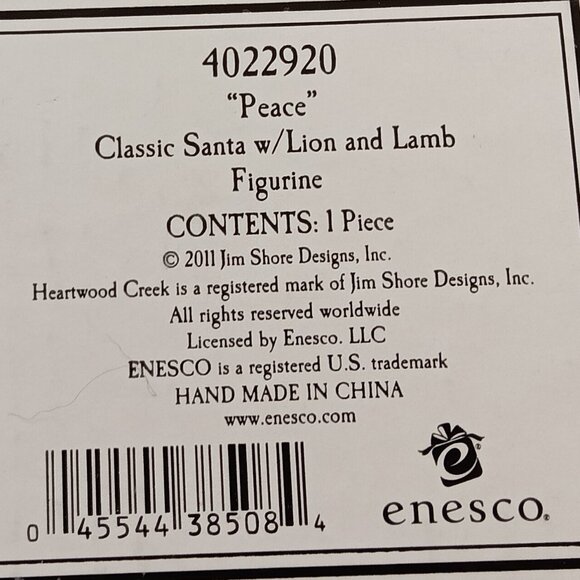 NIB JIM SHORE "PEACE" RESIN Classic Santa w/ Lion and Lamb - 4022920 - Picture 8 of 8